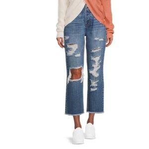 Vanilla Star Jeans Juniors sz 13 High Rise Blue Denim 90s BoyFriend Distress NWT